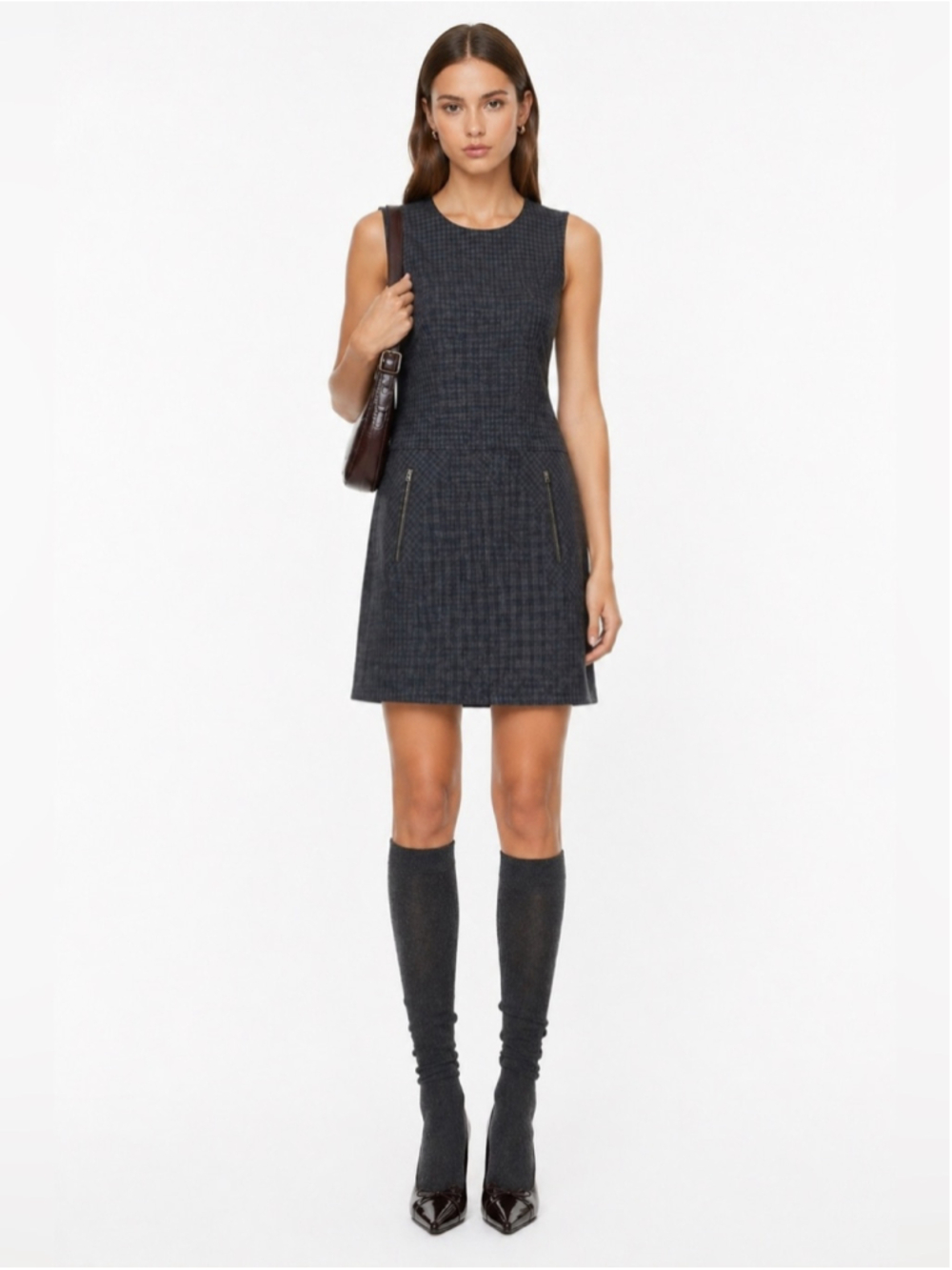 Aritzia Wilfred Plaid Mini Dress Sleeveless Tailored Zip Pocket - Picture 2 of 8